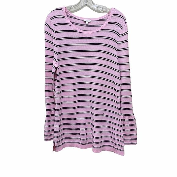 Talbots Striped Bell Sleeve Cotton Tunic Sweater Pink Women's Size Large - Picture 1 of 7